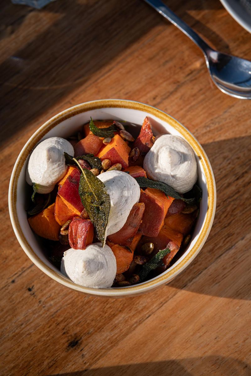 A plated H2O dish from above