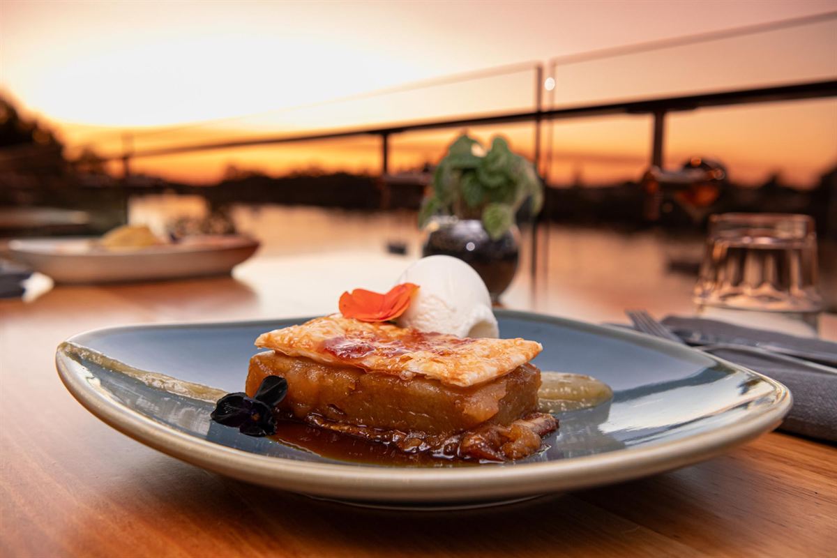Dessert on the deck at sunset